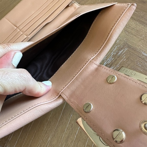 Rare Vintage Fendi Zucca FF Logo Leather & Canvas Continental Wallet Teal - Picture 9 of 11